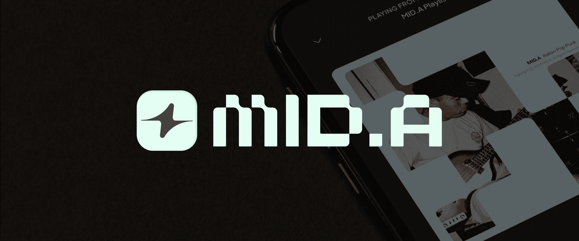 MID.A 로고, 앨범 커버 아트가 보여지는 콘텐츠 화면